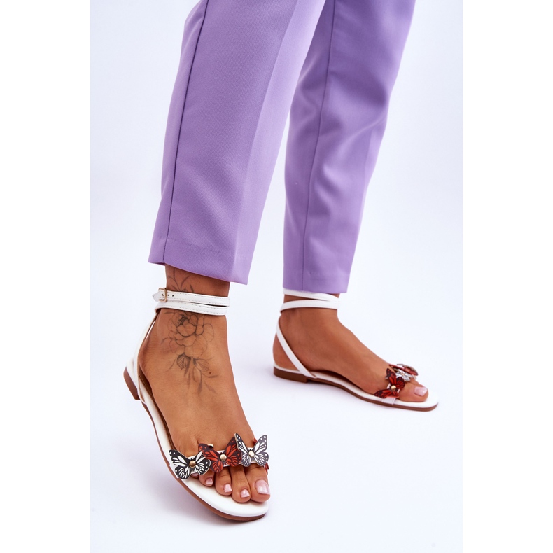 Sandale Dama Cu Fluturi Decorativi Jeane Alb 2