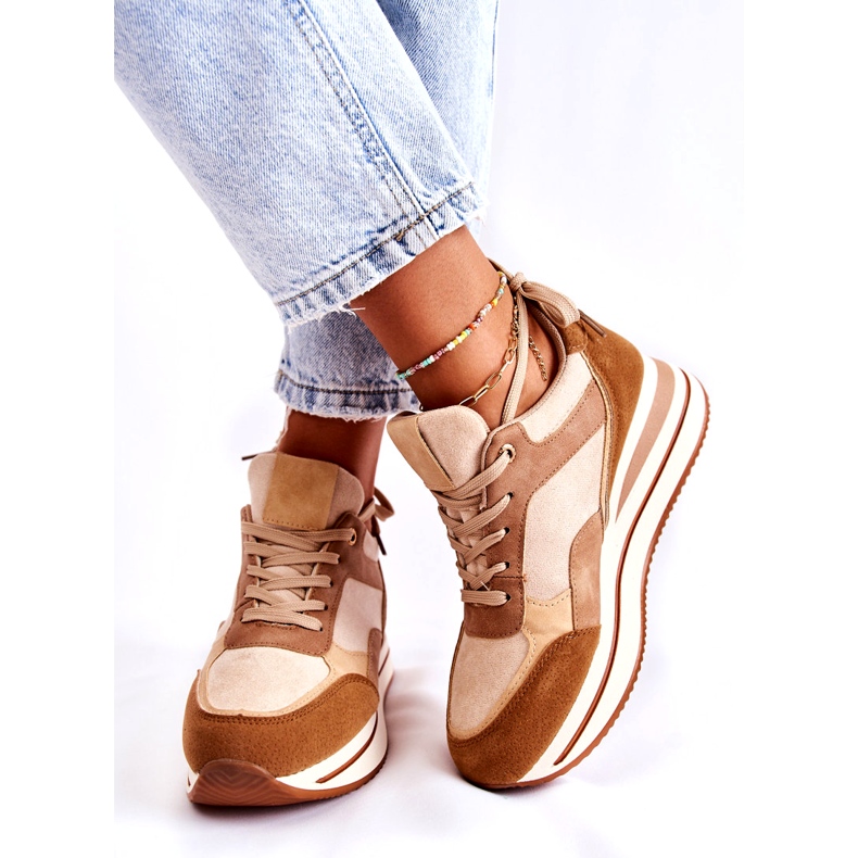 PS1 Pantofi sport de piele intoarsa de dama maro-bej Elisse 1