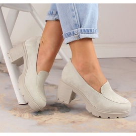 Pantofi cu toc inalt de dama din piele intoarsa si pantofi cu platforma gri Potocki SZ12040 bej 1