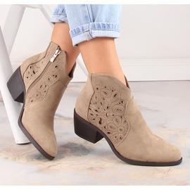 Cizme cowboy dama ajurata piele intoarsa bej Jezzi RMR1921-42 1
