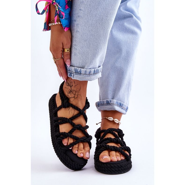 FG2 Sandale împletite la modă pentru femei Tiffanie negre negru 1