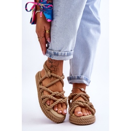 FG2 Sandale împletite la modă de damă Bej Tiffanie maro 1