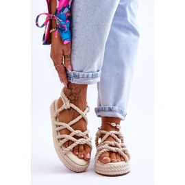 FG2 Sandale împletite la modă de damă, bej deschis Tiffanie maro 1