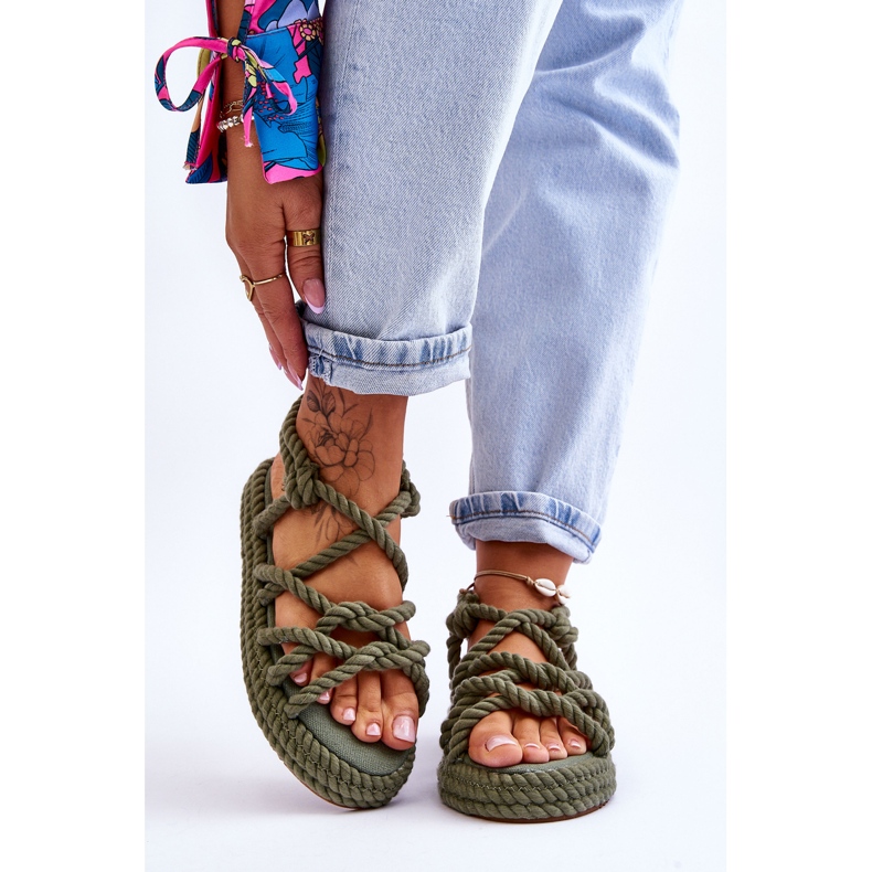 FG2 Sandale împletite la modă pentru femei Tiffanie verde 1