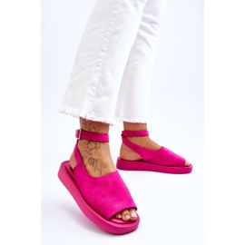 FG2 Sandale Confortabile De Damă Pe Platforma Fuchsia Rubie roz 2