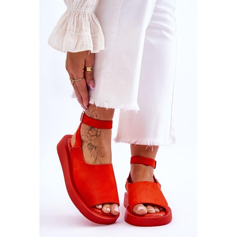 FG2 Sandale confortabile de damă cu platformă, portocaliu închis portocale 1