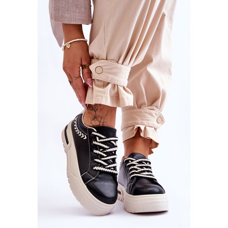 FG2 Pantofi Sport Dama Comozi Pe Platforma Devan Negru Si Bej 1