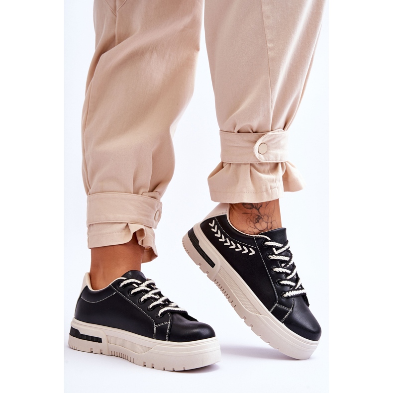 FG2 Pantofi Sport Dama Comozi Pe Platforma Devan Negru Si Bej 2