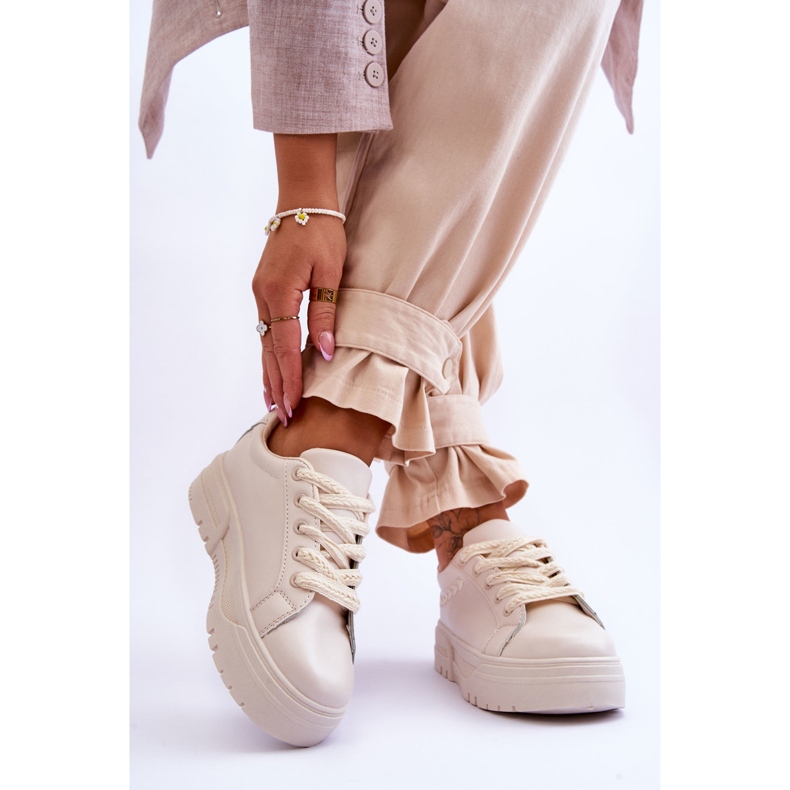 FG2 Pantofi sport comozi cu platformă de damă Bej Devan 2