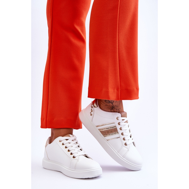 Pantofi Dama Piele Cu Capse Alb Si Auriu Dory 2