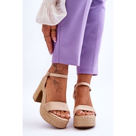 FI1 Sandale confortabile din piele intoarsa, cu toc gros, bej Elishia maro 1