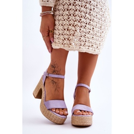 Sandale confortabile din piele intoarsa pe un toc gros Elishia violet 1