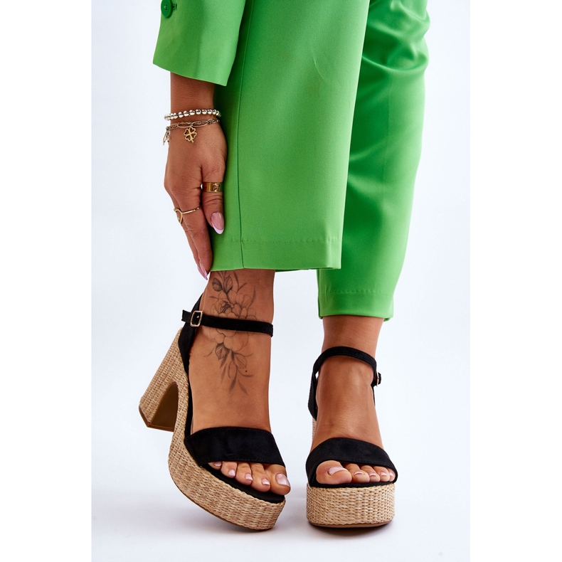 FI1 Sandale confortabile din piele intoarsa pe un bar negru masiv Elishia 1