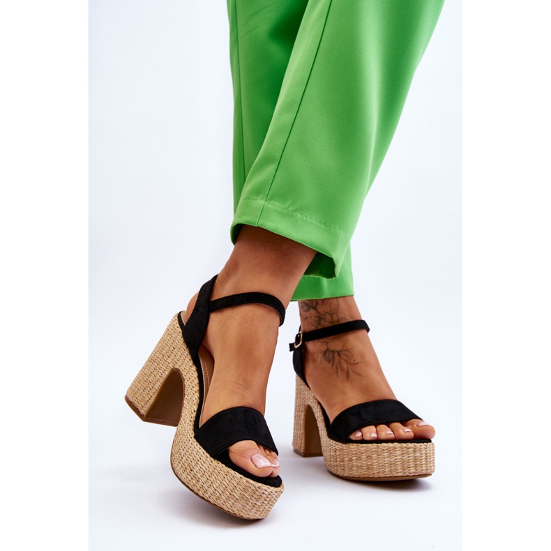 FI1 Sandale confortabile din piele intoarsa pe un bar negru masiv Elishia 2