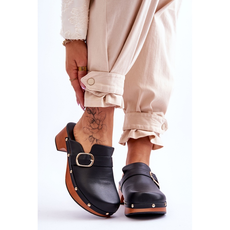 FI1 Papuci de piele de damă Saboți Fanett negri negru 1