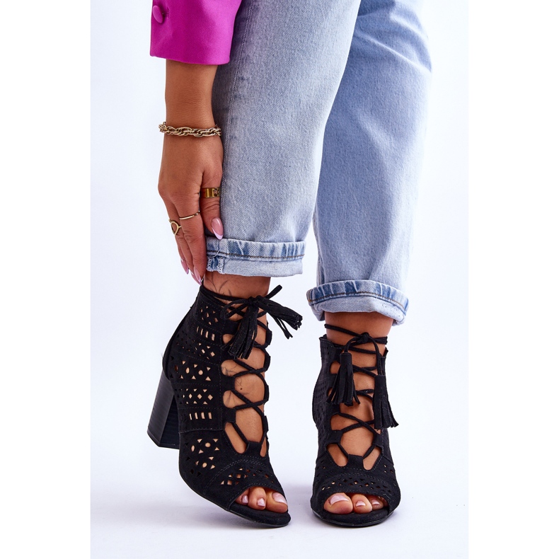 FB1 Cizme Negre Ajurate Toc Înalt Letya negru 1