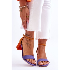 FB1 Sandale Quincy din piele intoarsa violet si galben cu toc mic 1