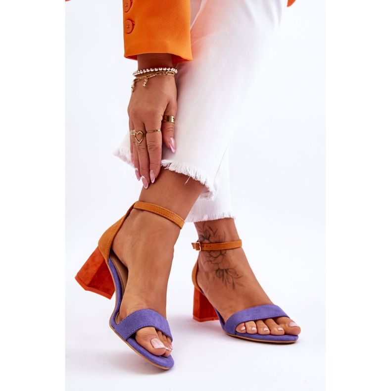 FB1 Sandale Quincy din piele intoarsa violet si galben cu toc mic 2