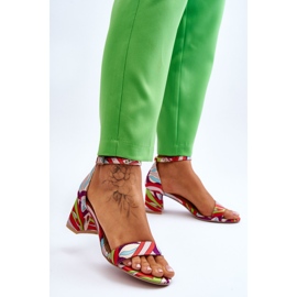 FB1 Sandale din satin cu toc mic cu model bej și albastru Quincy maro 2