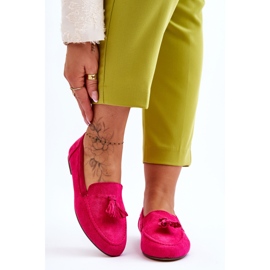 Mocasini clasici din piele intoarsa cu franjuri Fuchsia Averil roz 1