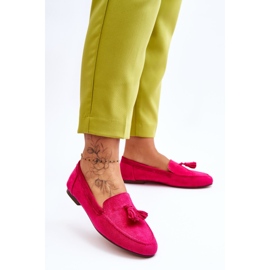 Mocasini clasici din piele intoarsa cu franjuri Fuchsia Averil roz 2