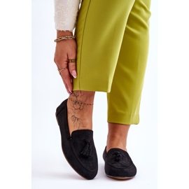 FB1 Mocasini clasici din piele intoarsa cu ciucuri Negru Averil 1