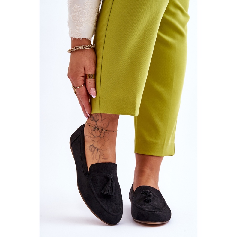 FB1 Mocasini clasici din piele intoarsa cu ciucuri Negru Averil 1