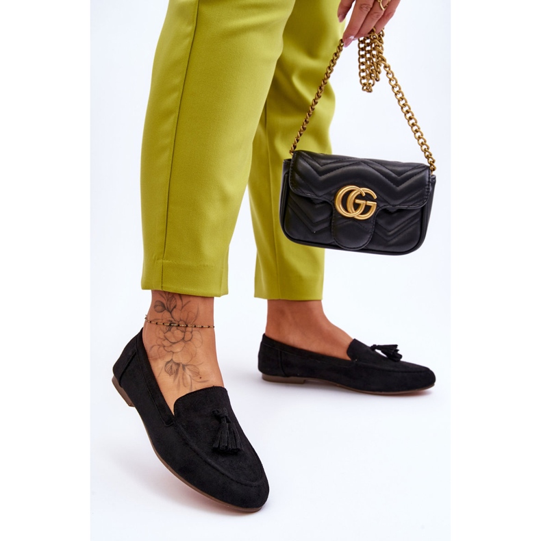 FB1 Mocasini clasici din piele intoarsa cu ciucuri Negru Averil 2