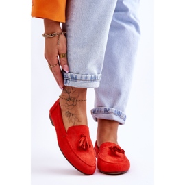 Mocasini clasici din piele intoarsa cu ciucuri portocaliu inchis Averil portocale 1