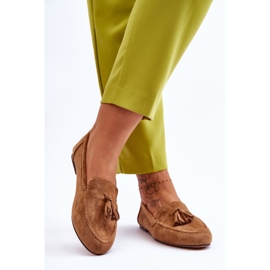 FB1 Mocasini clasici din piele intoarsa cu ciucuri maro Averil bej 2