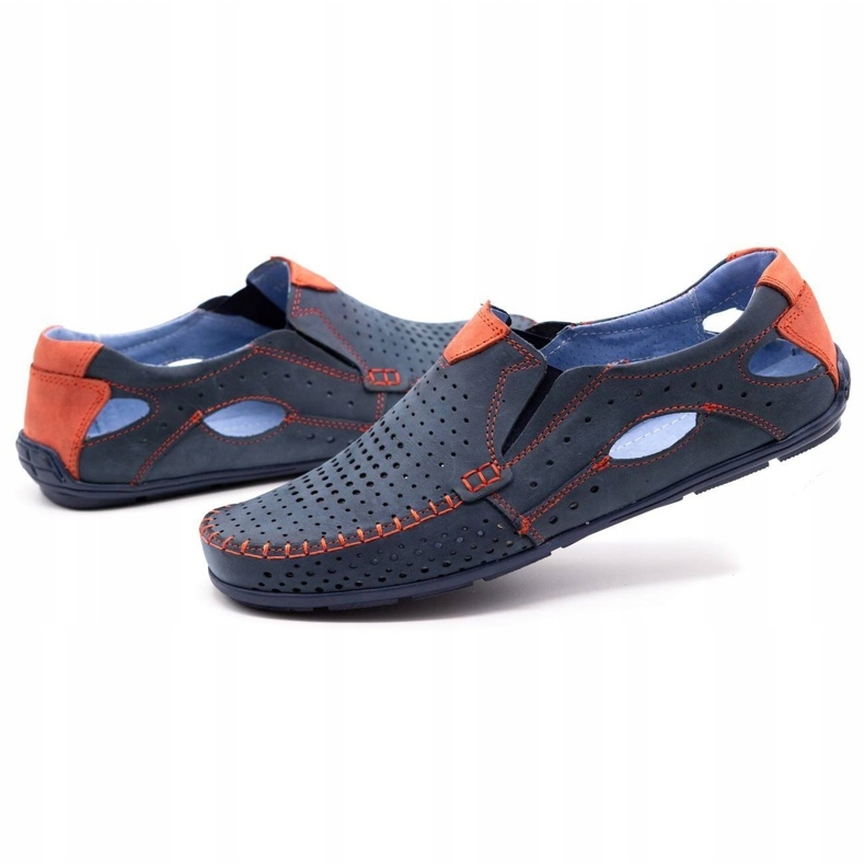 Olivier Pantofi de vara barbati, mocasini 901, bleumarin si rosu albastru 3