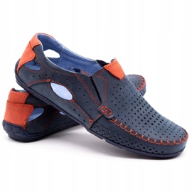 Olivier Pantofi de vara barbati, mocasini 901, bleumarin si rosu albastru 2