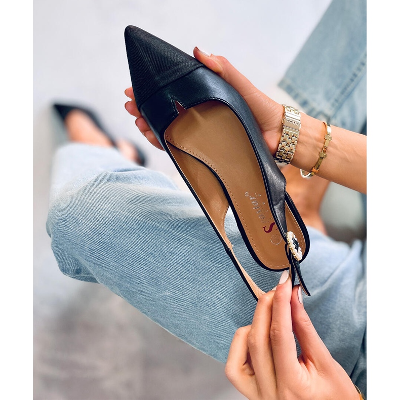 Seastar Balerini cu toc deschis de la Sanaz Black negru 2