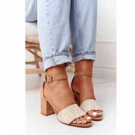EVE Sandale de lună de miere maro deschis cu împletit pe o bară bej 4