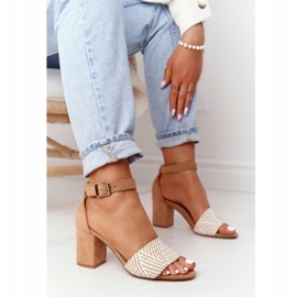 EVE Sandale de lună de miere maro deschis cu împletit pe o bară bej 3