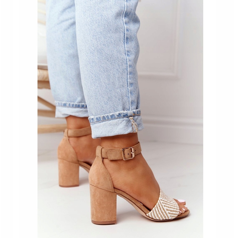 EVE Sandale de lună de miere maro deschis cu împletit pe o bară bej 2