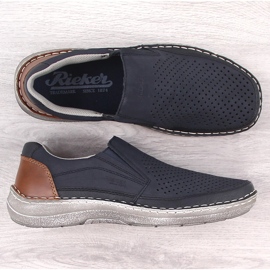 Pantofi slip-on ajurati, confortabili, pentru bărbați Rieker 03079-14 albastru 1