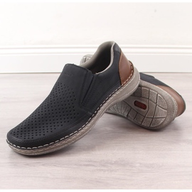 Pantofi slip-on ajurati, confortabili, pentru bărbați Rieker 03079-14 albastru 2