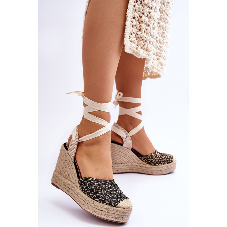 Sandale cu pană pentru femei cu șireturi, Josephine, negru 2