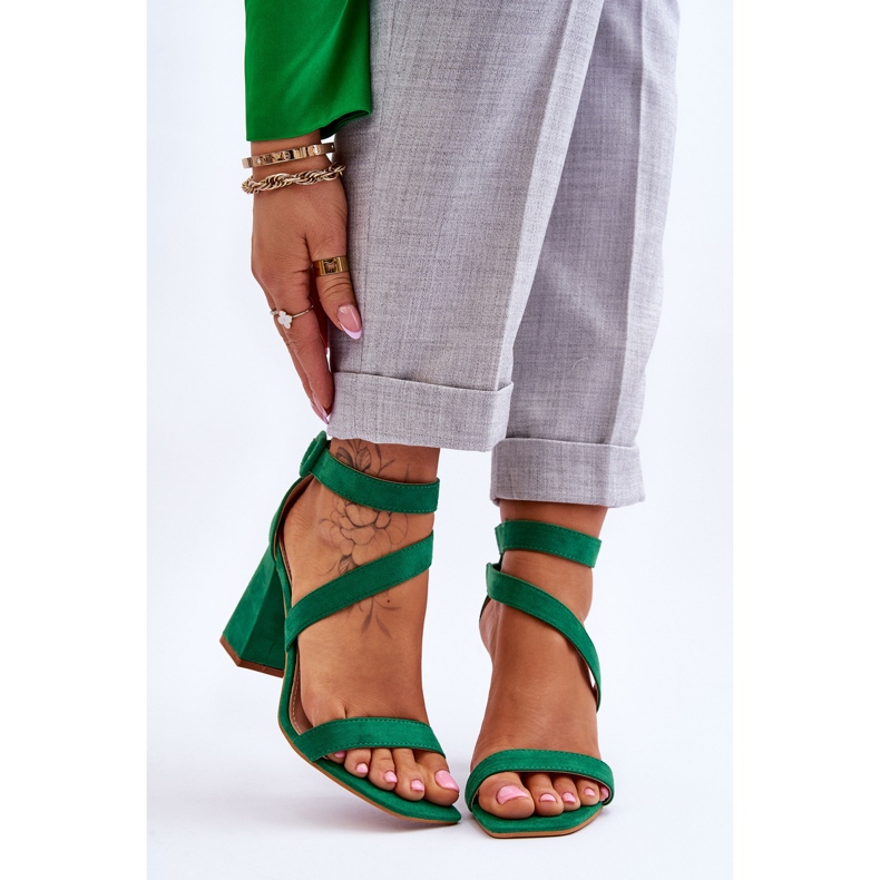 FB2 Sandale de damă din piele intoarsa cu toc inalt Green Lanes verde 1