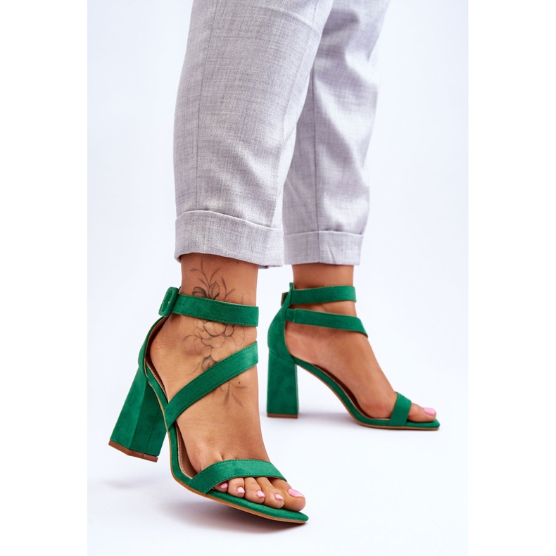 FB2 Sandale de damă din piele intoarsa cu toc inalt Green Lanes verde 2