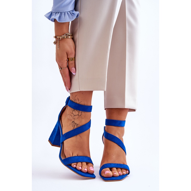 Sandale de damă din piele intoarsa cu toc inalt Blue Lanes albastru 1