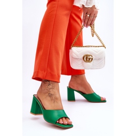 Papuci clasici din piele verde Loara de dama 2