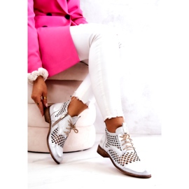 Cizme din piele ajurata Nicole 2704/005 alb si argintiu 3