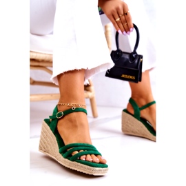 FJ1 Sandale cu pană Louisiana din piele intoarsa verde 5