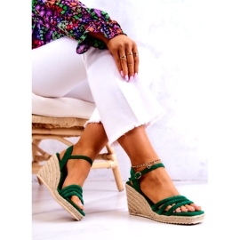 FJ1 Sandale cu pană Louisiana din piele intoarsa verde 6