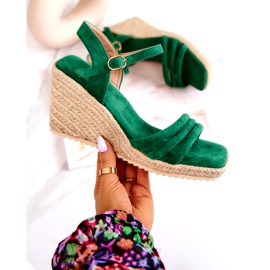 FJ1 Sandale cu pană Louisiana din piele intoarsa verde 7