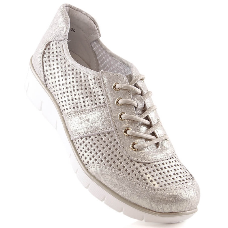 Pantofi sport dama ajurata Filippo DP028 piele de aur 1