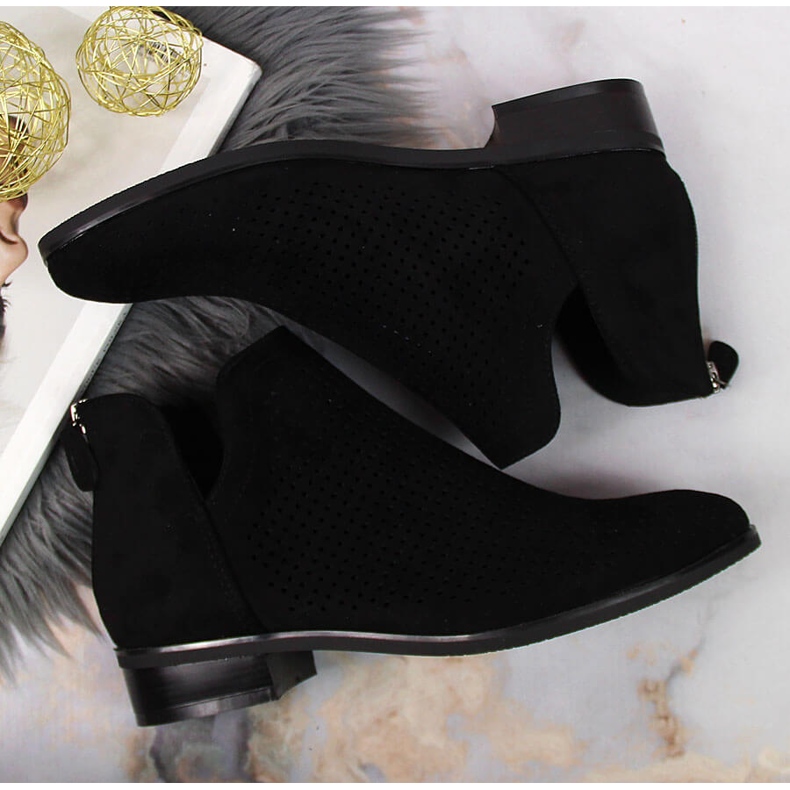 Cizme de primăvară ajurate Vinceza din piele intoarsa neagra negru 1