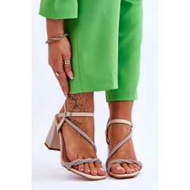 Sandale Piele Cu Strasuri Toc Bej Carlotta maro 1